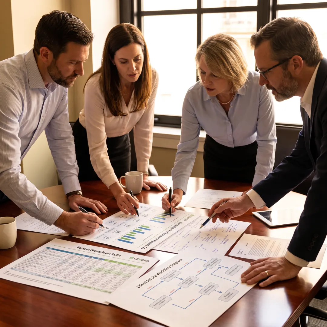 Law firm leaders mapping a marketing growth plan