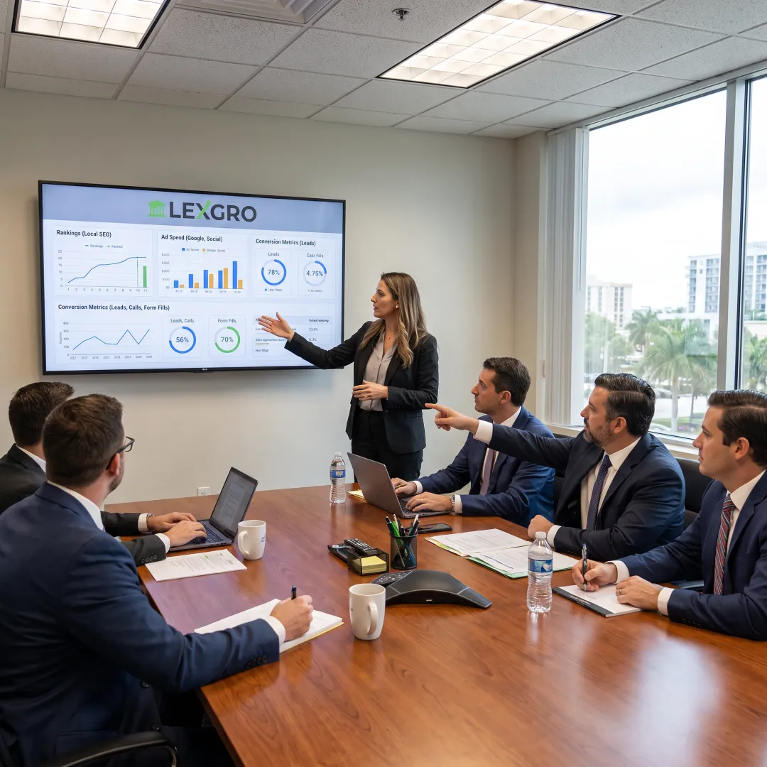 Legal marketing strategist reviewing law firm growth data