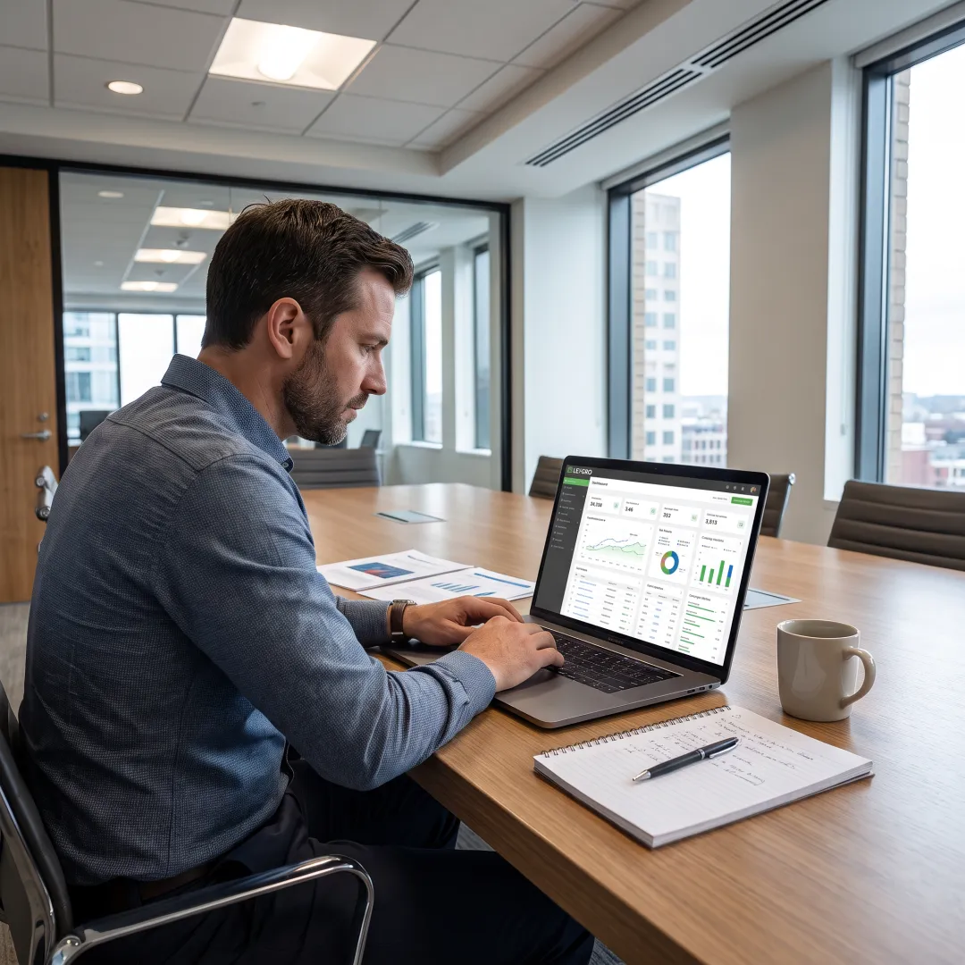 Legal marketing strategist reviewing law firm performance data