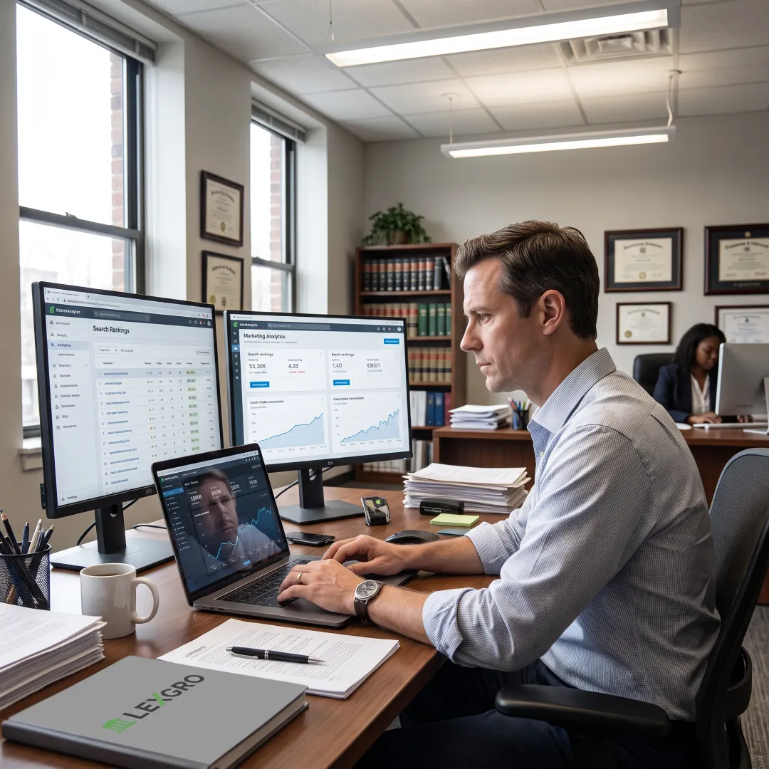 Legal marketing specialist reviewing law firm SEO analytics