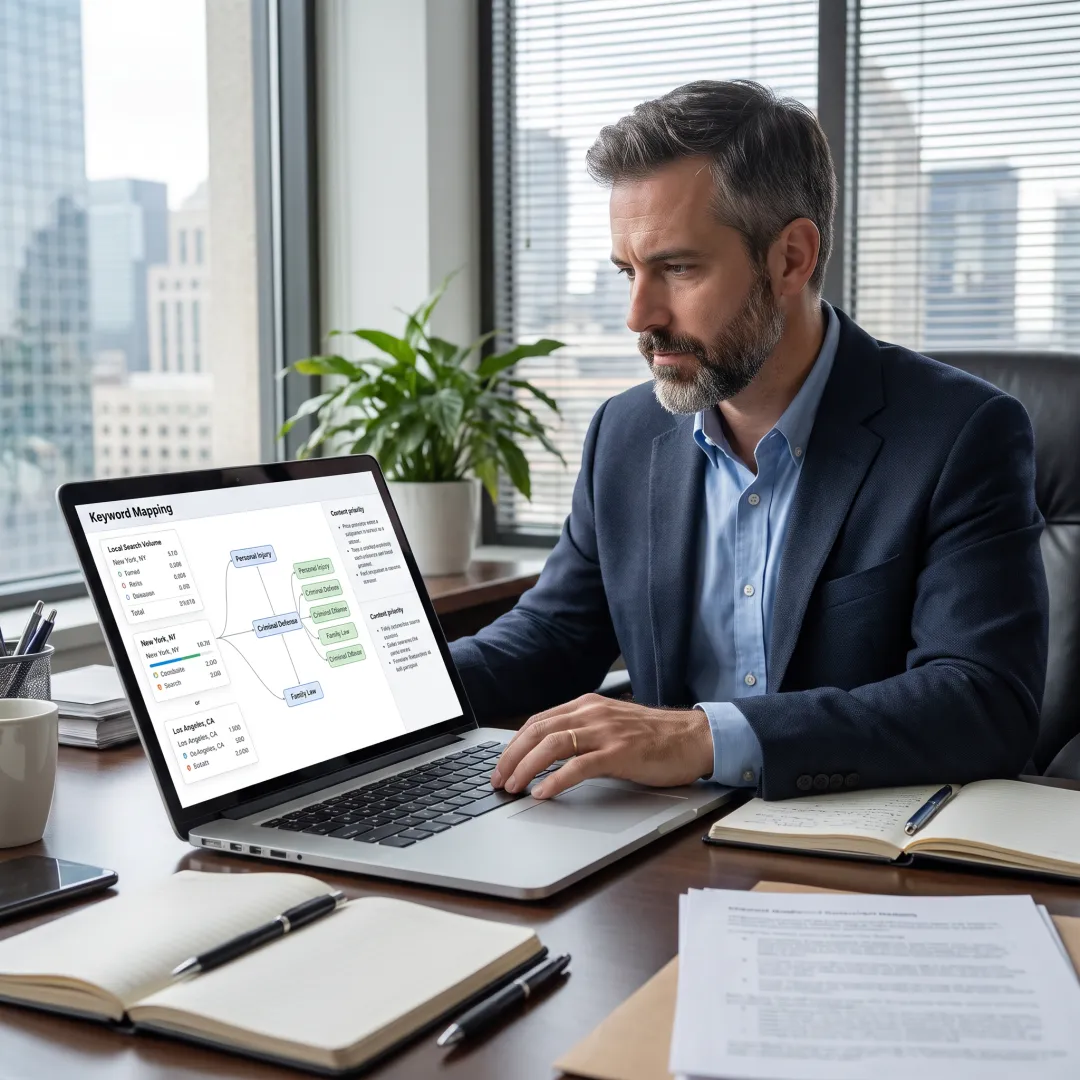 SEO specialist planning law firm content strategy