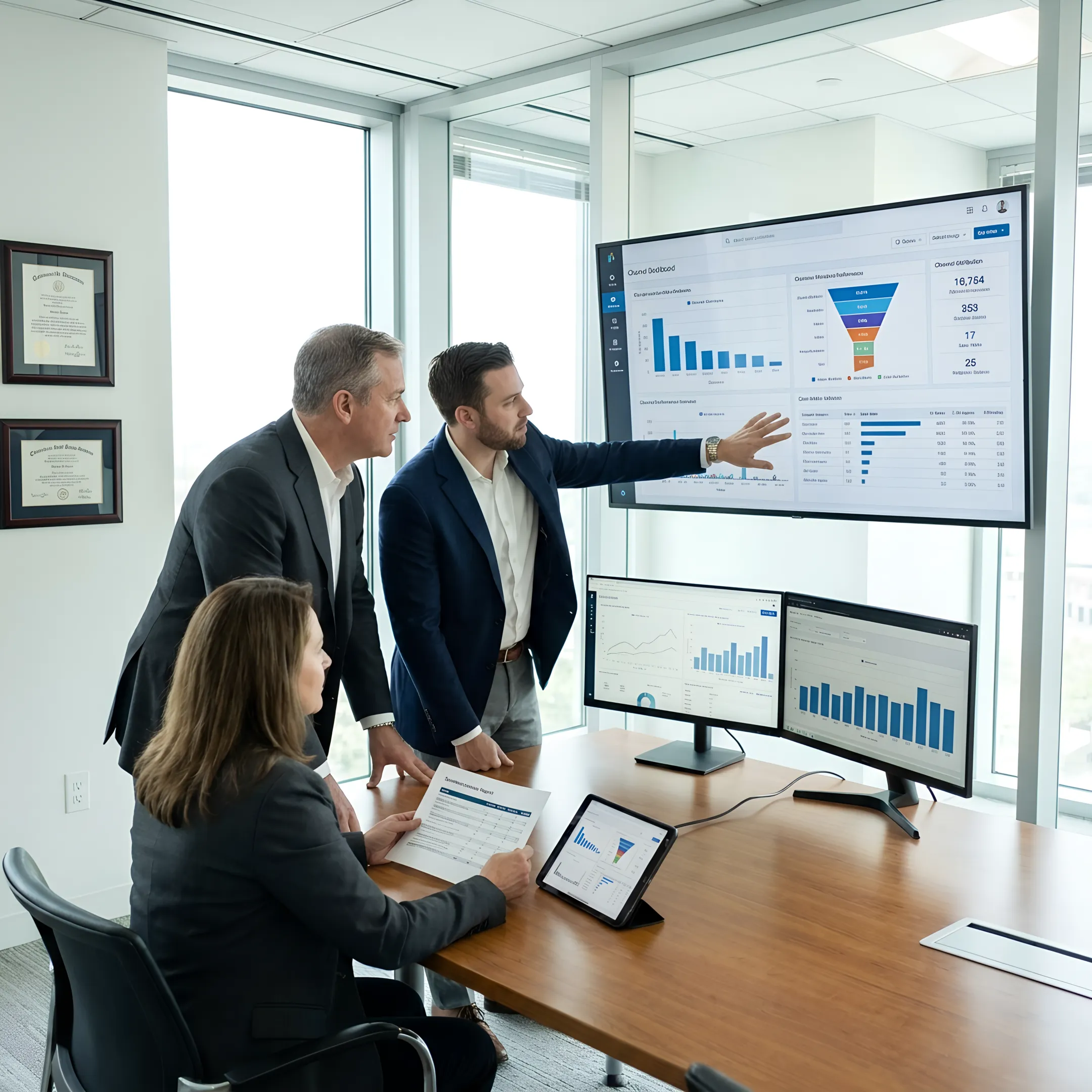 Law firm leaders reviewing marketing attribution and signed-case performance