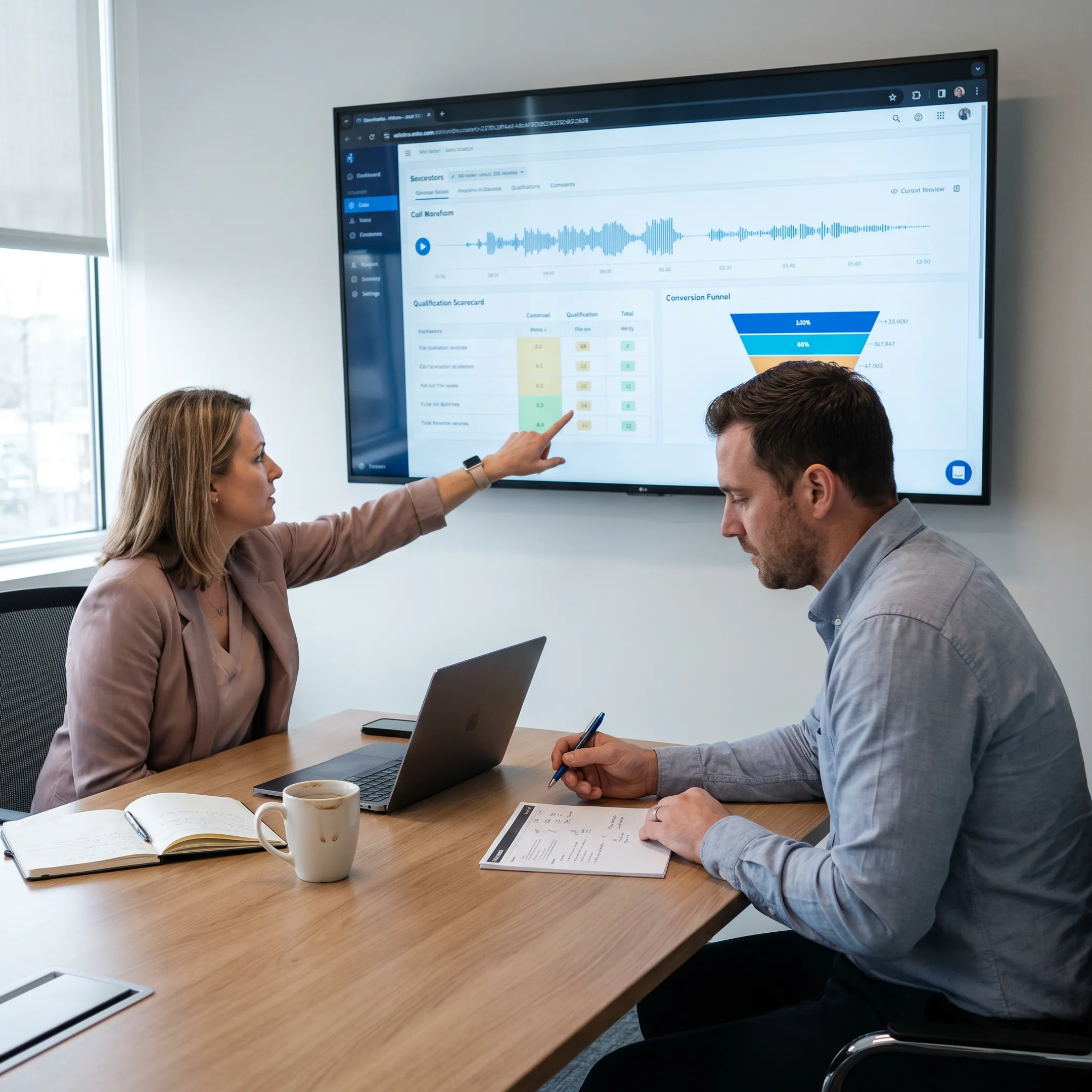 Law firm intake team analyzing call performance and lead conversion data