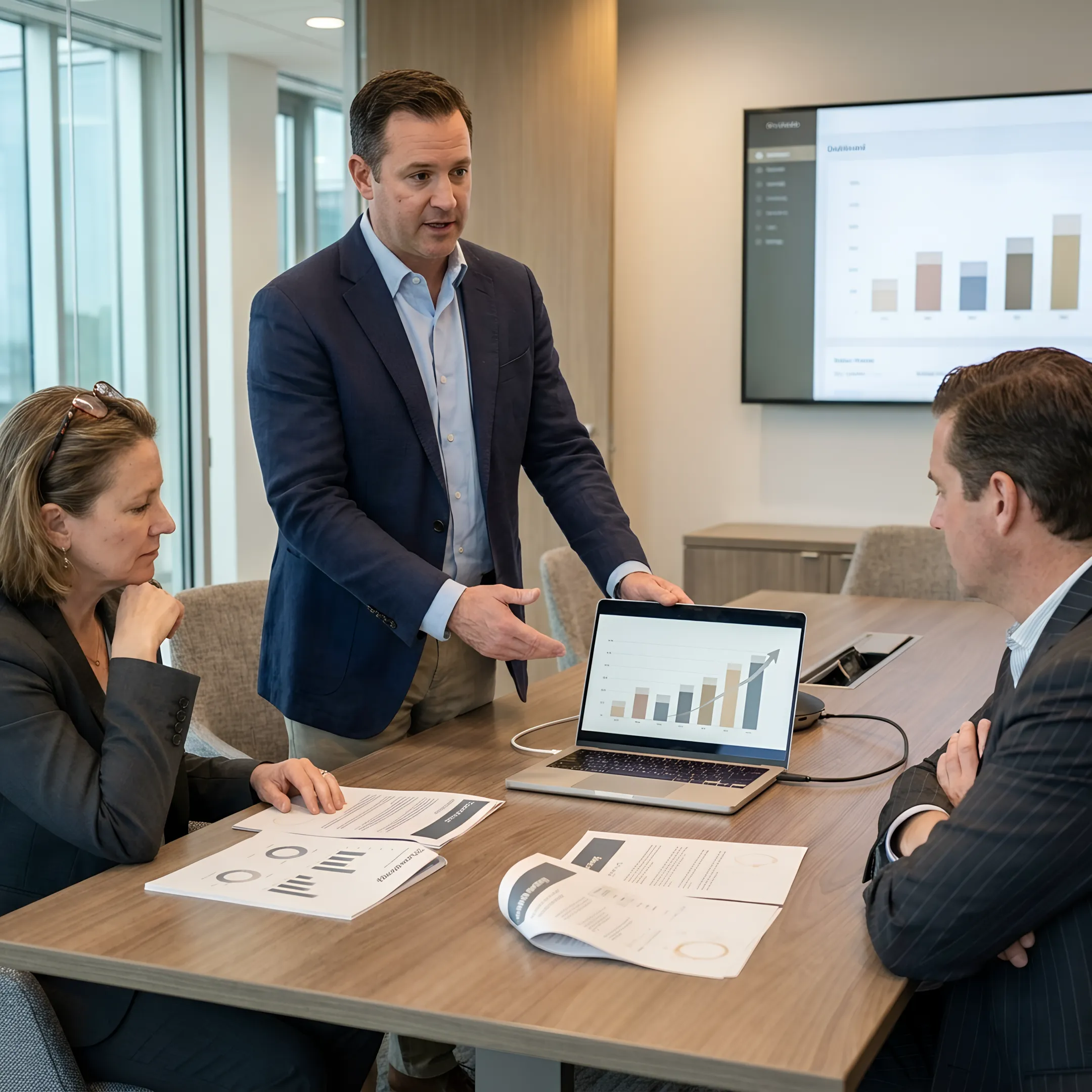 Legal marketing consultant reviewing a law firm growth strategy with attorneys