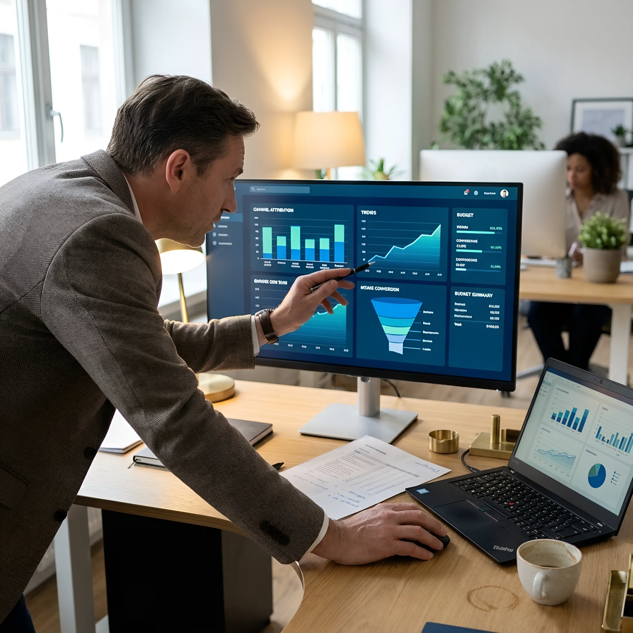 Marketing performance dashboard showing law firm channel and case data