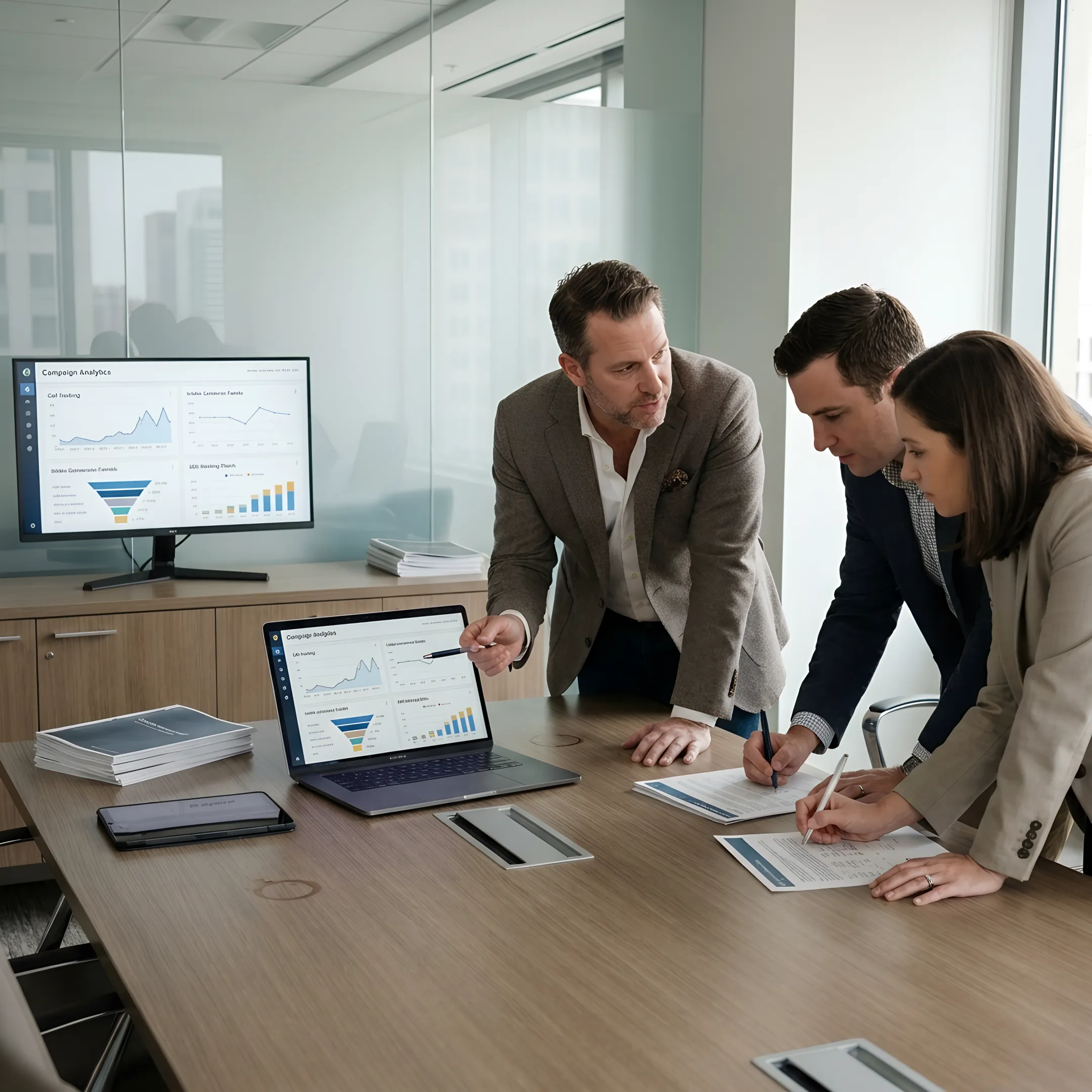 Legal marketing strategist reviewing law firm growth data with attorneys