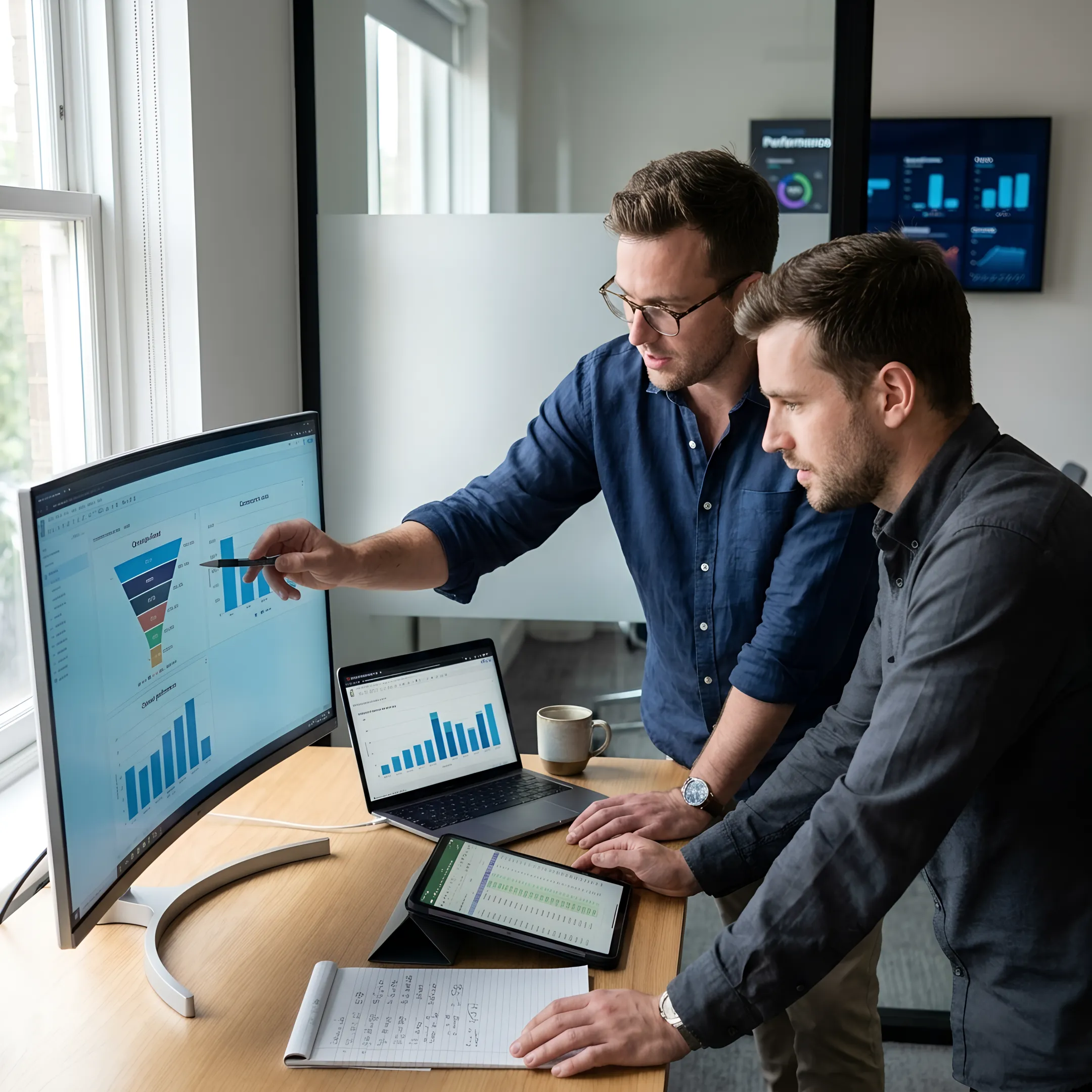Legal marketing team analyzing signed-case attribution data