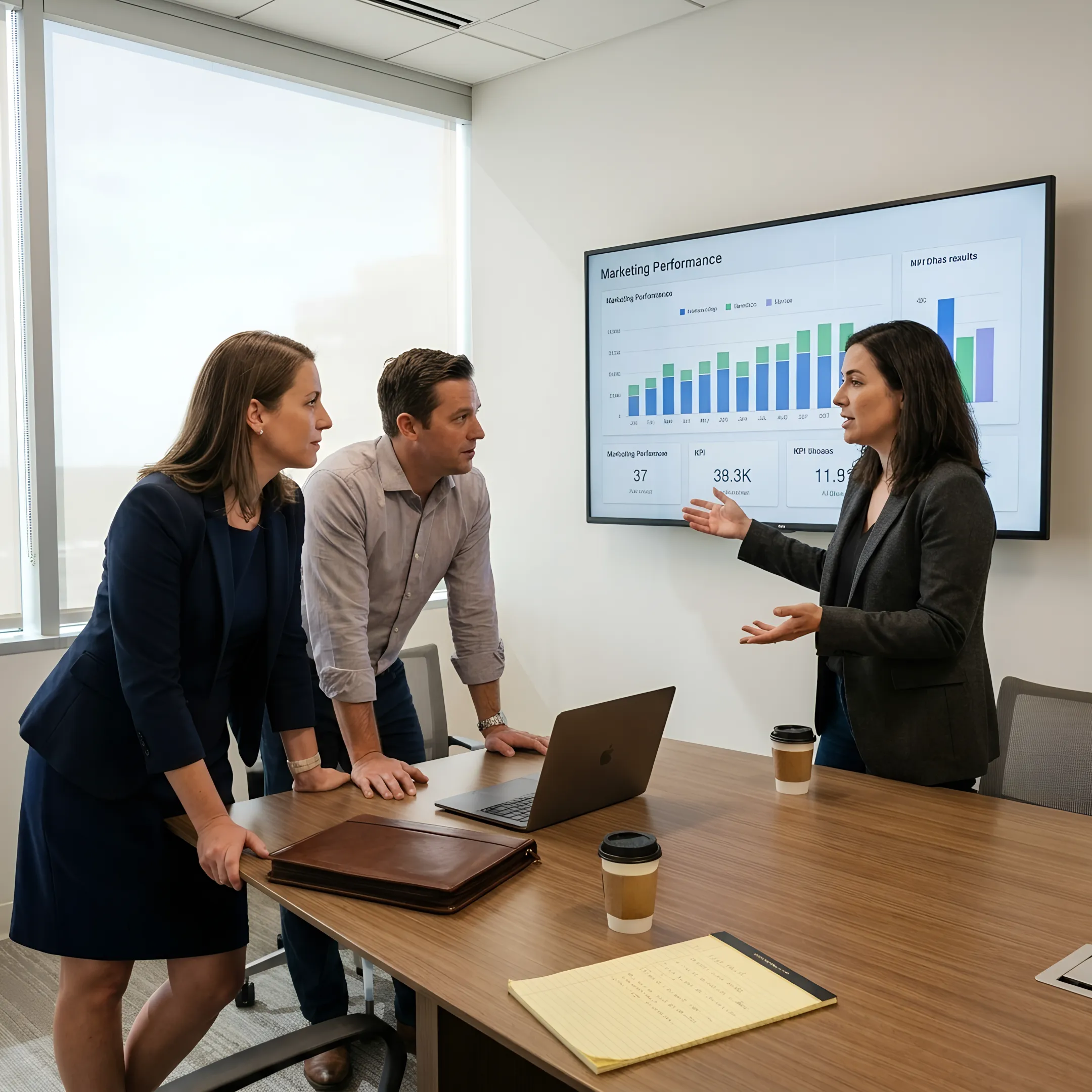 Legal marketing strategist reviewing growth data with law firm leaders
