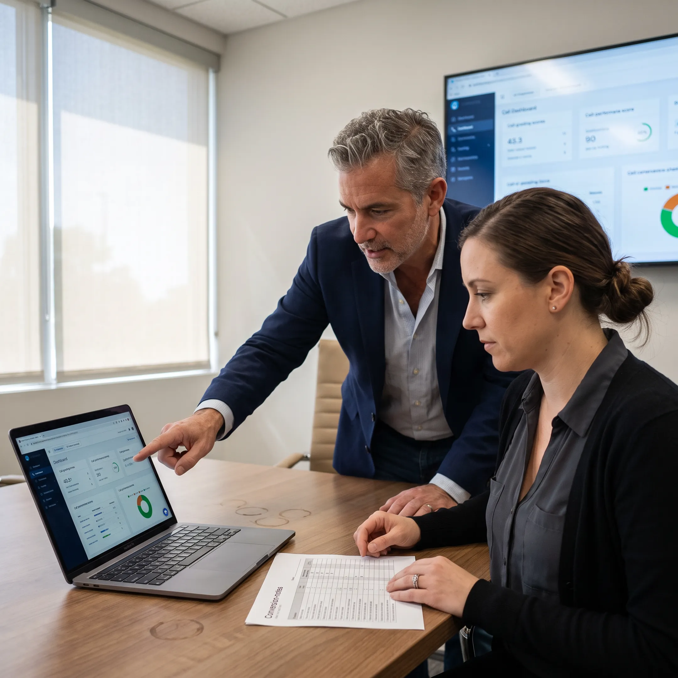 Coach and law firm intake team analyzing call performance data