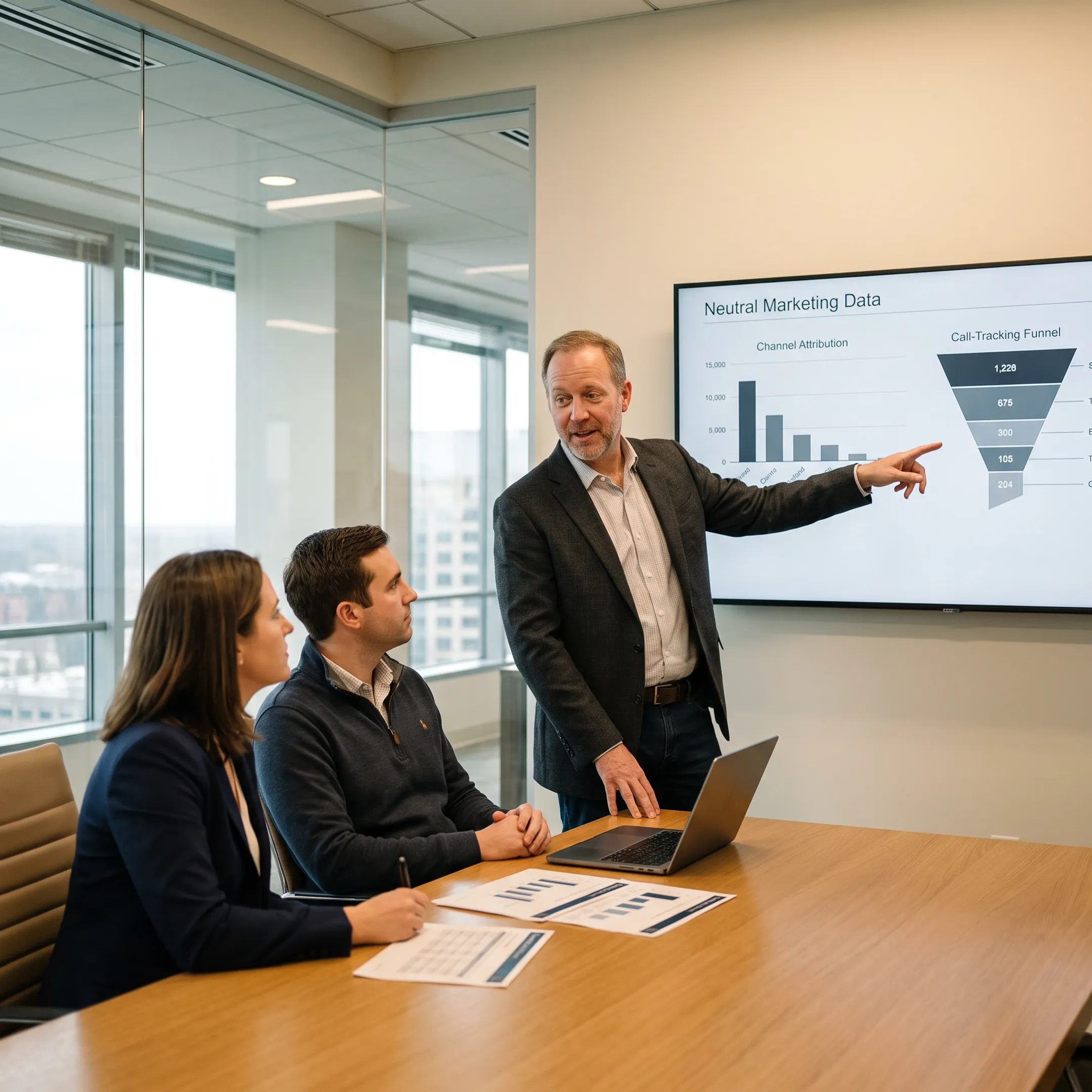 Marketing strategist presenting legal growth recommendations to a law firm team