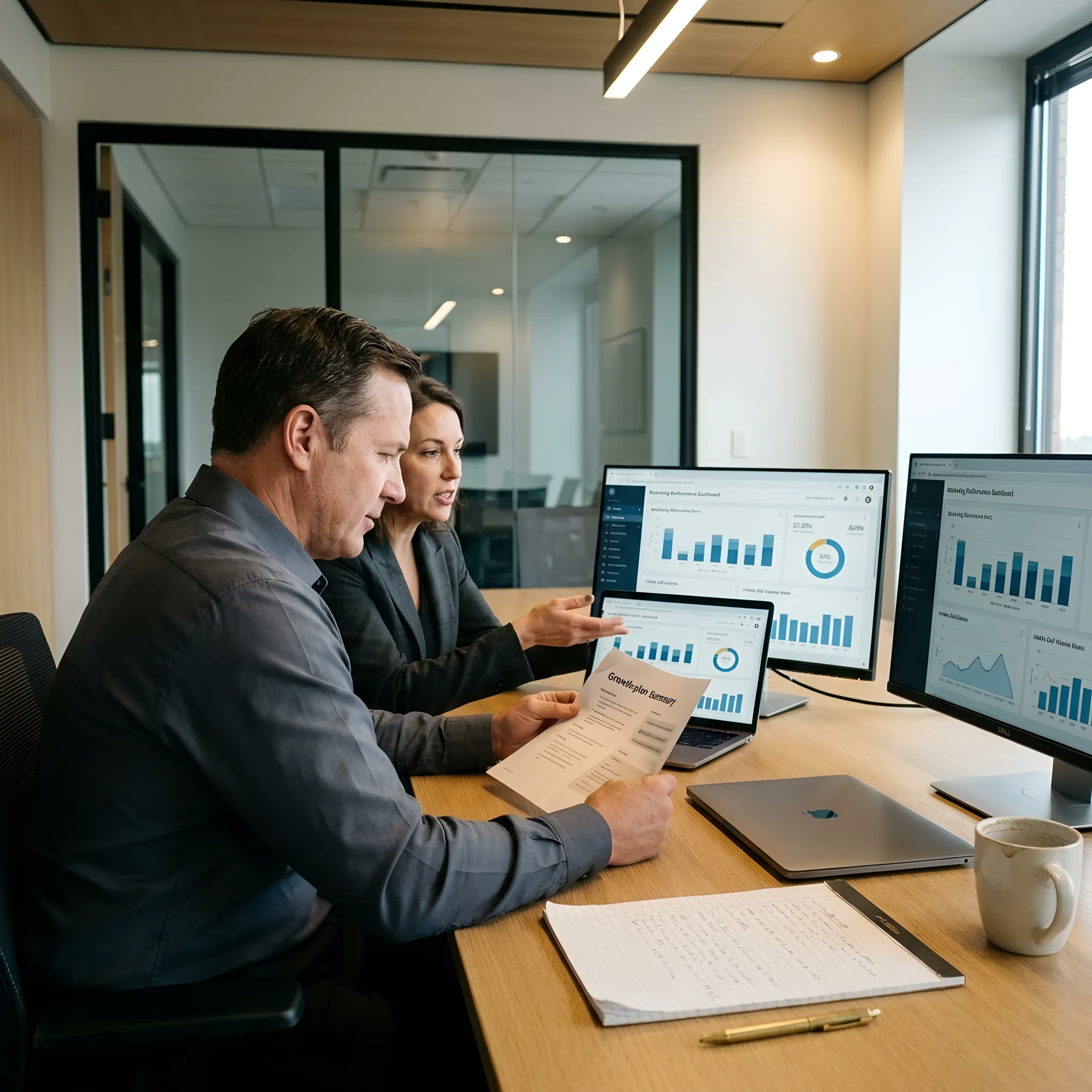 Legal marketing strategist reviewing law firm growth data with attorneys