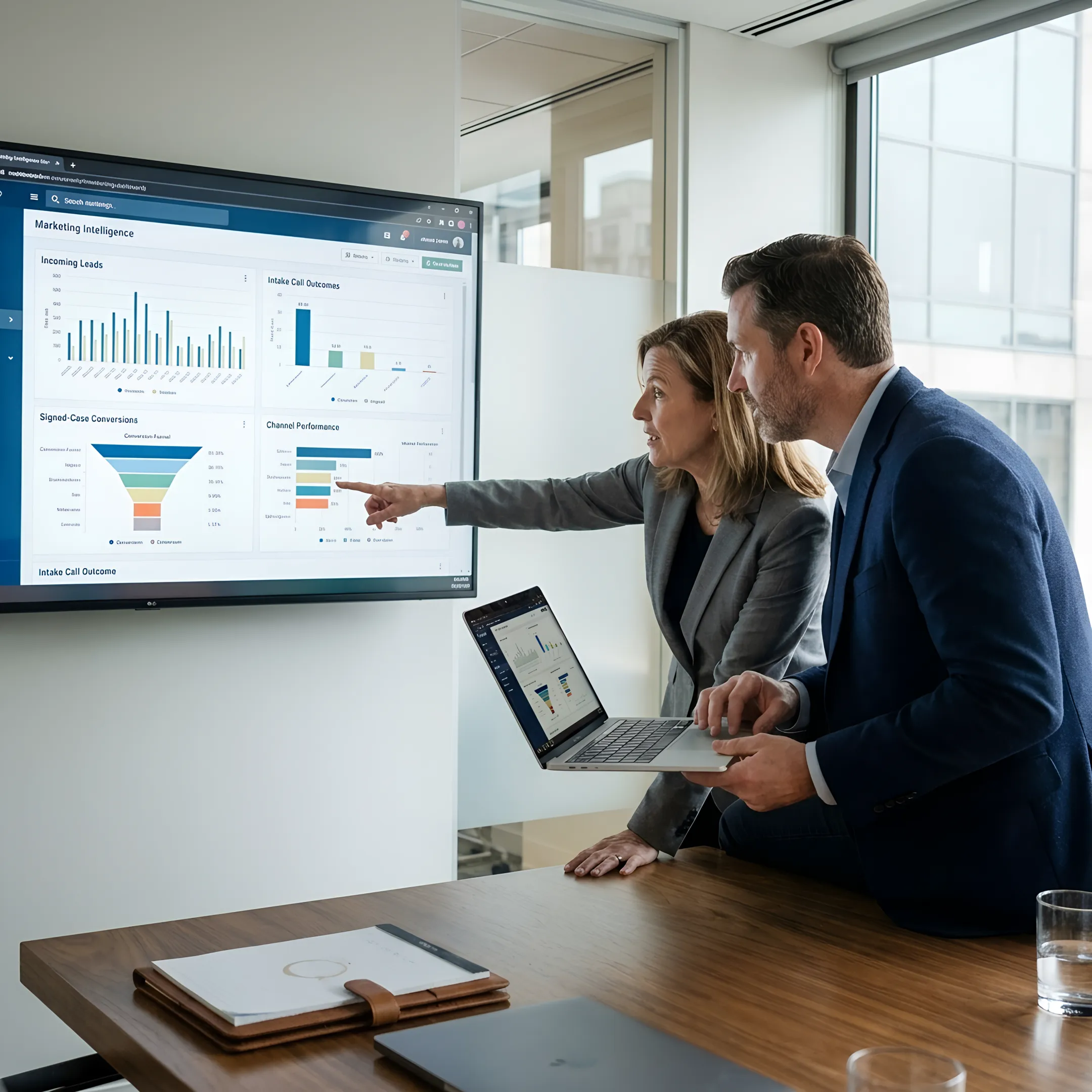 Law firm marketing dashboard showing lead and signed case performance