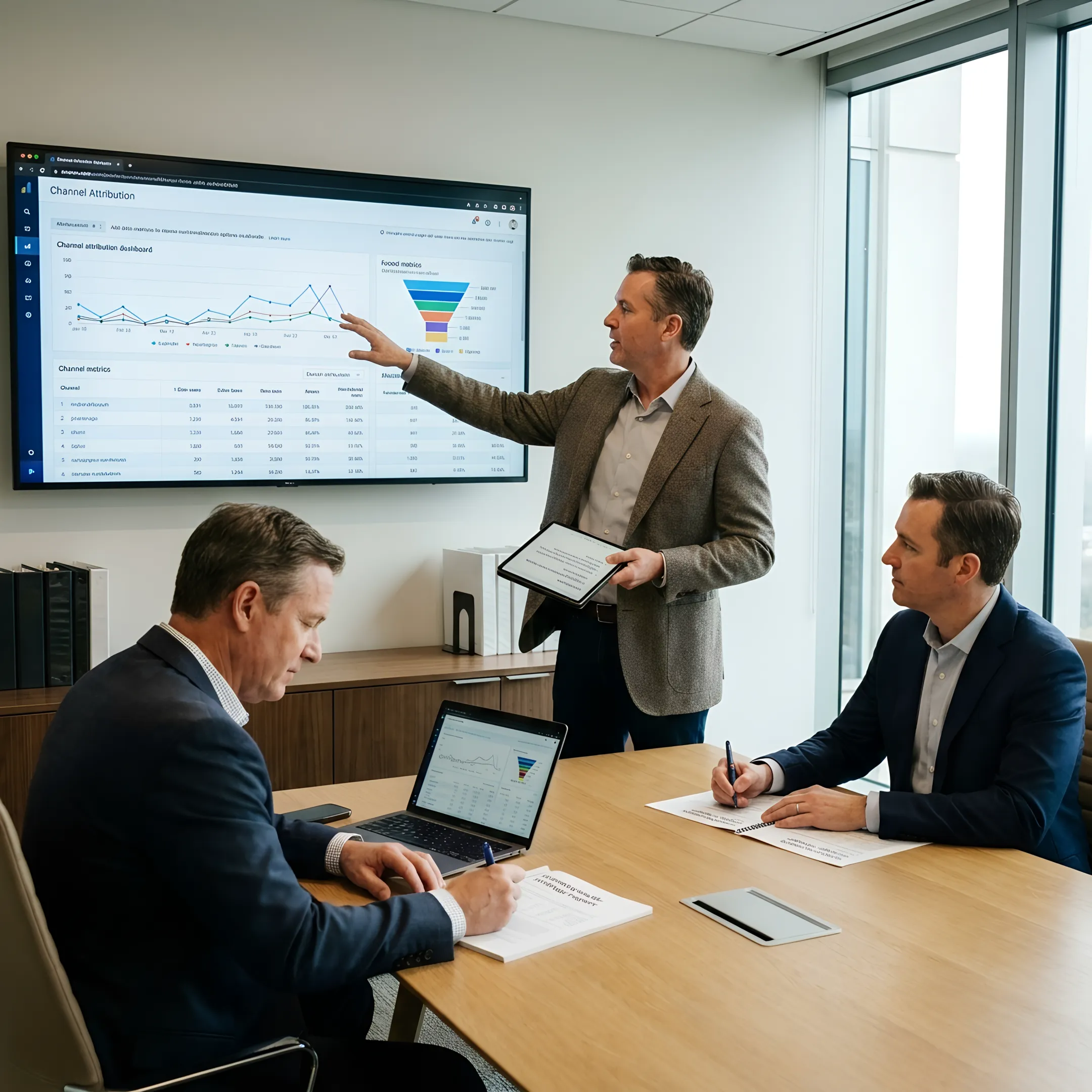 Marketing leader presenting law firm growth strategy and performance data