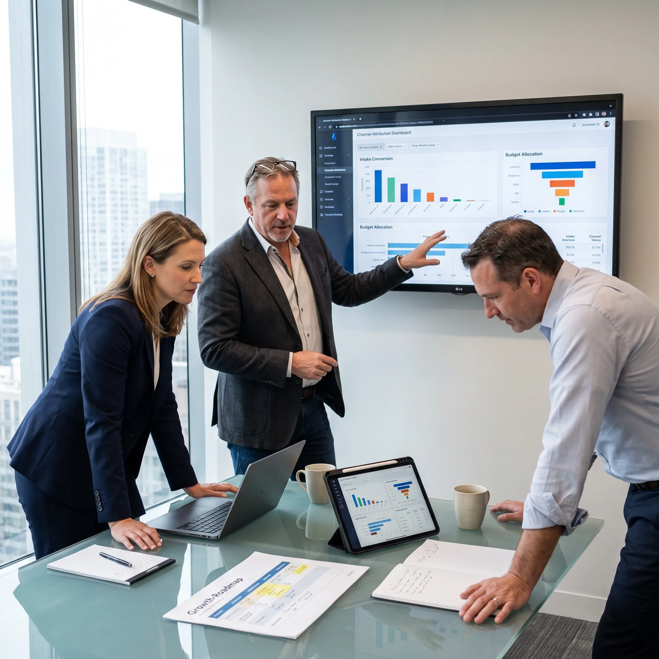 Executive marketing strategy session with law firm leadership
