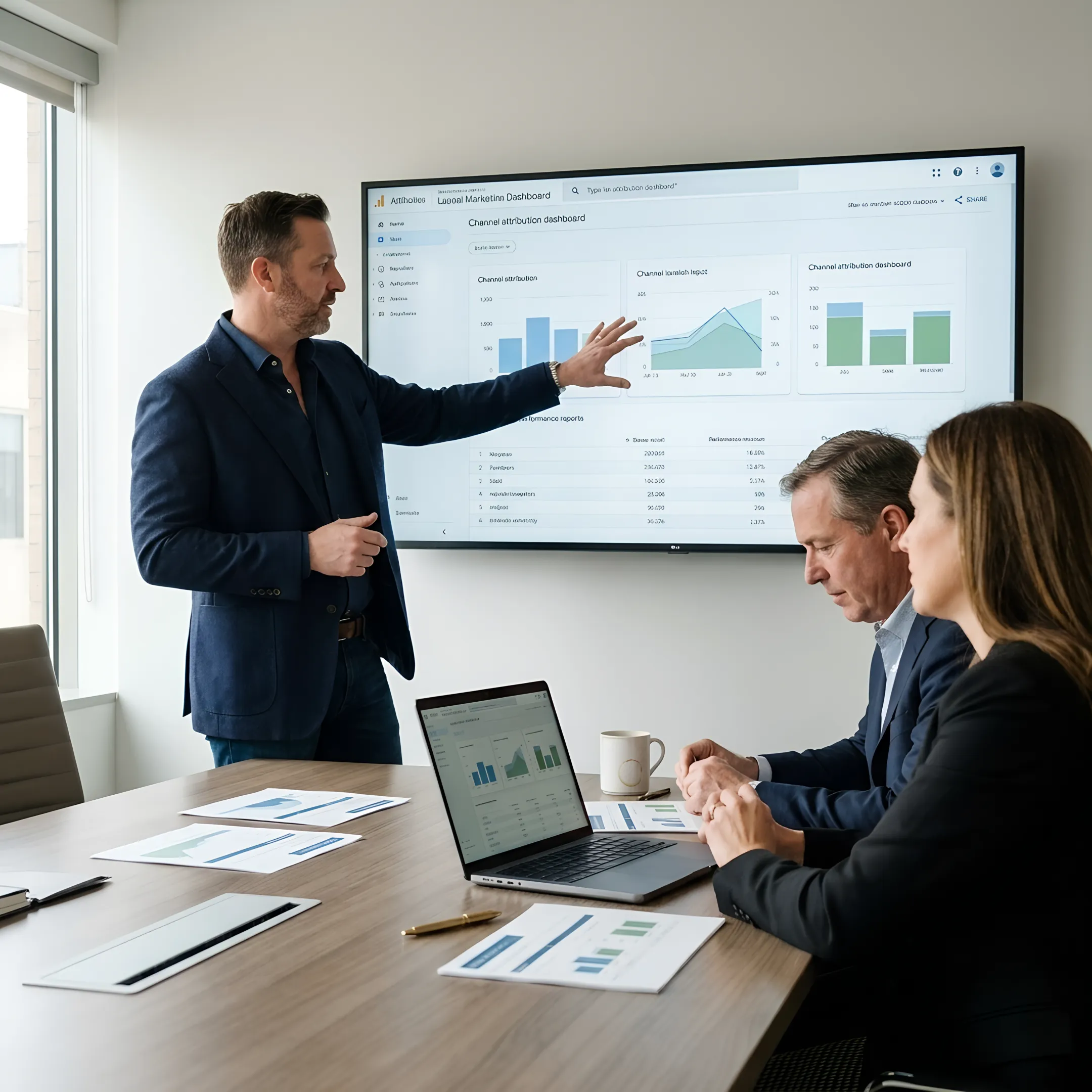 Legal marketing consultant reviewing growth analytics with law firm leaders