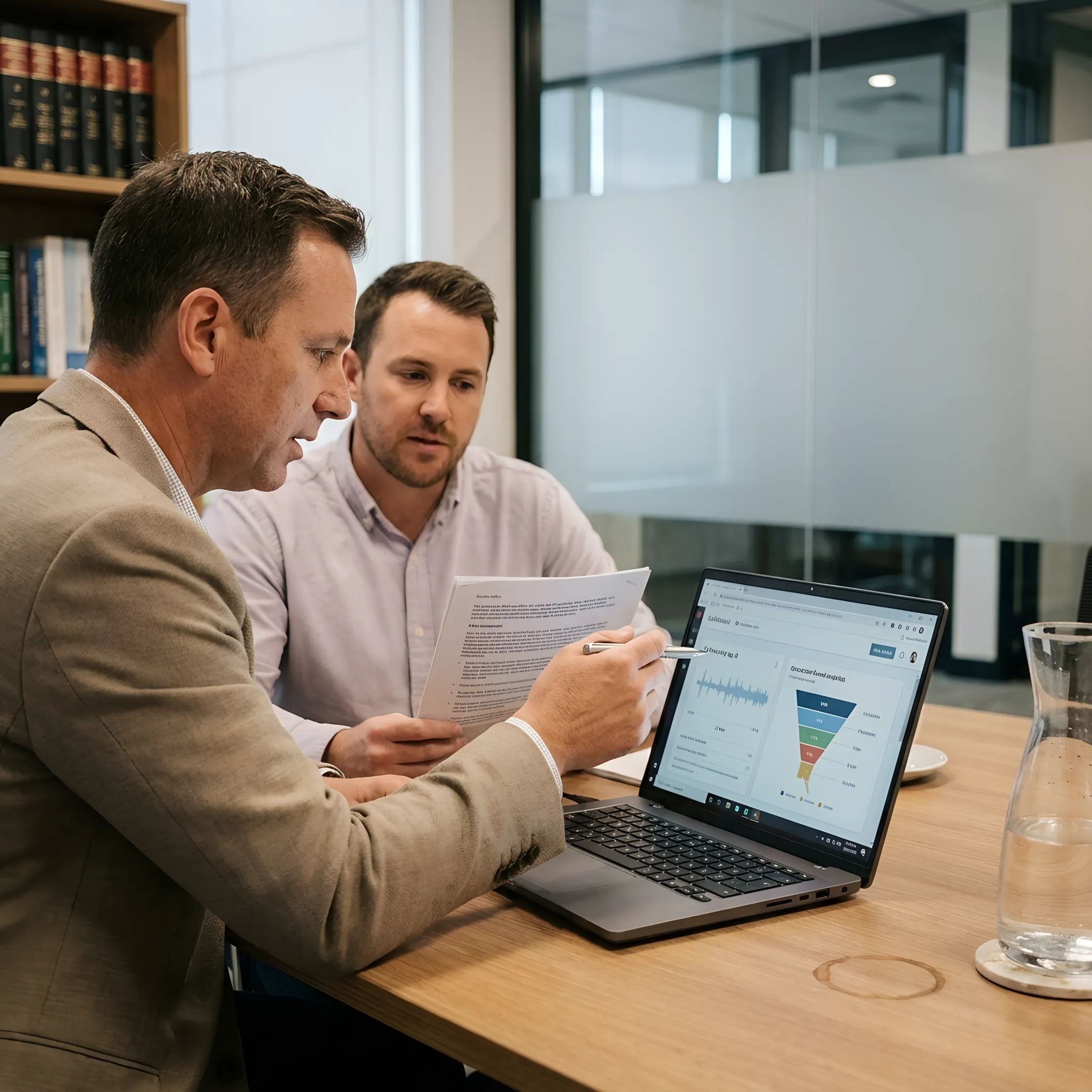 Consultant evaluating law firm intake call performance