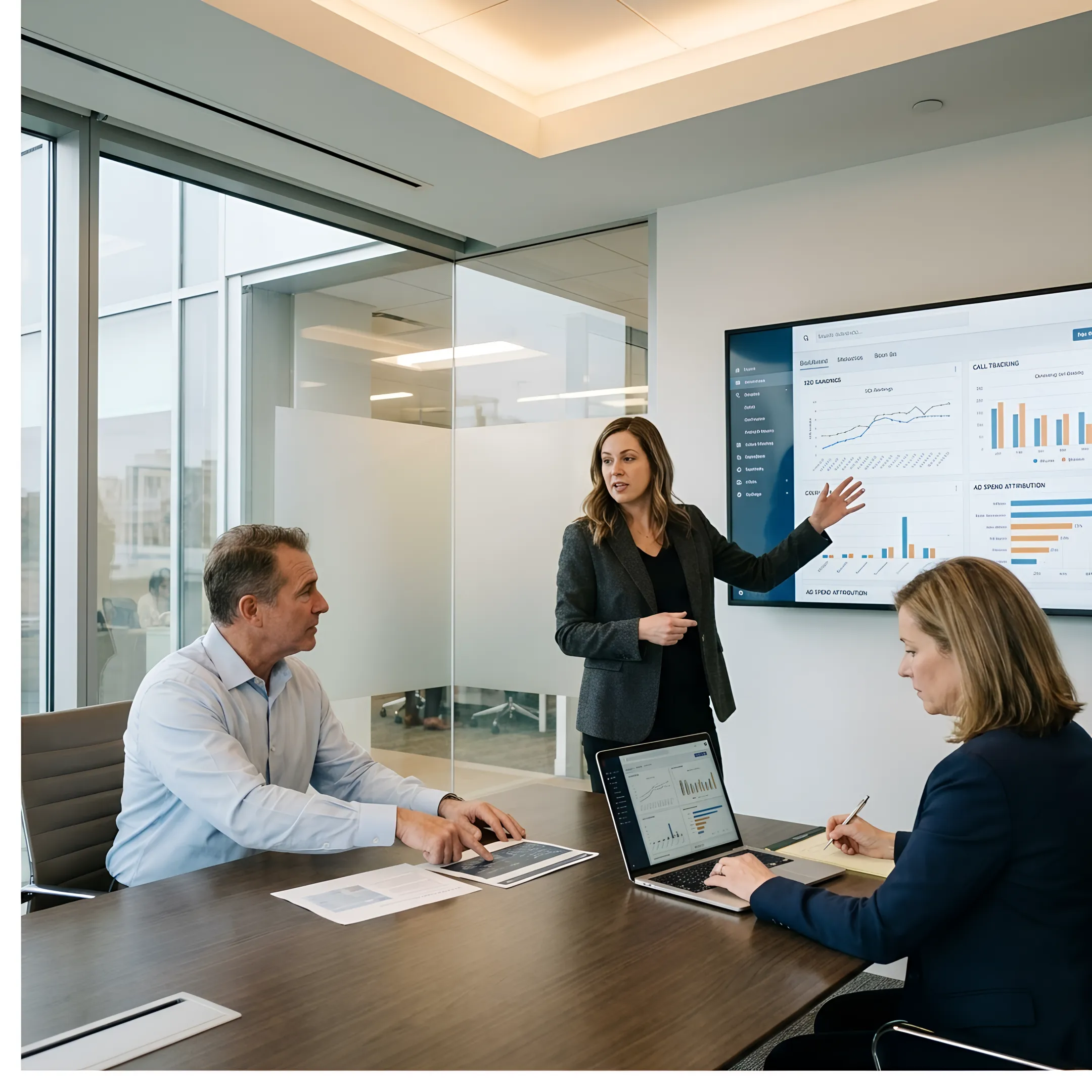 Legal marketing strategist reviewing growth data with law firm leadership