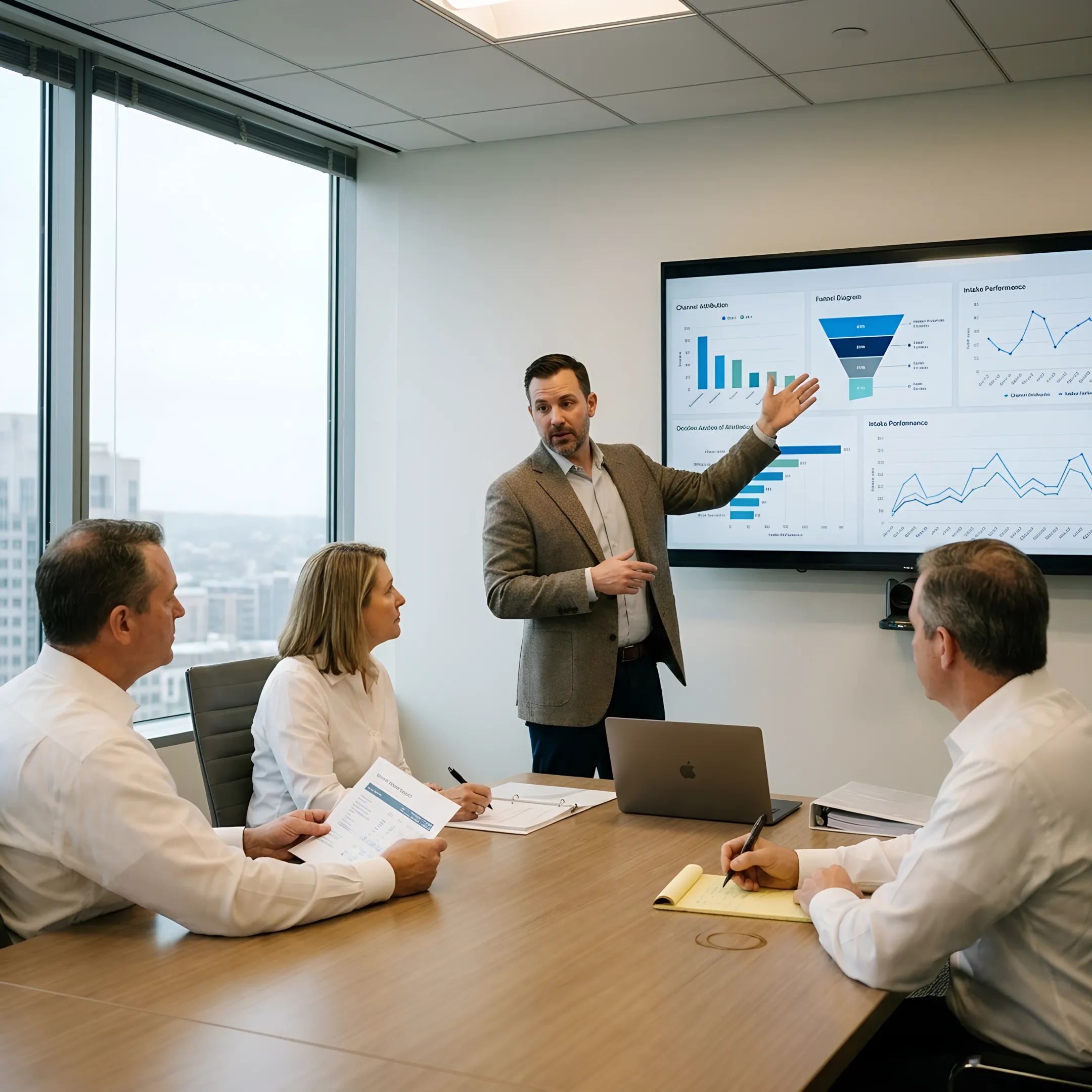 Legal marketing leader presenting a strategic growth plan to law firm partners