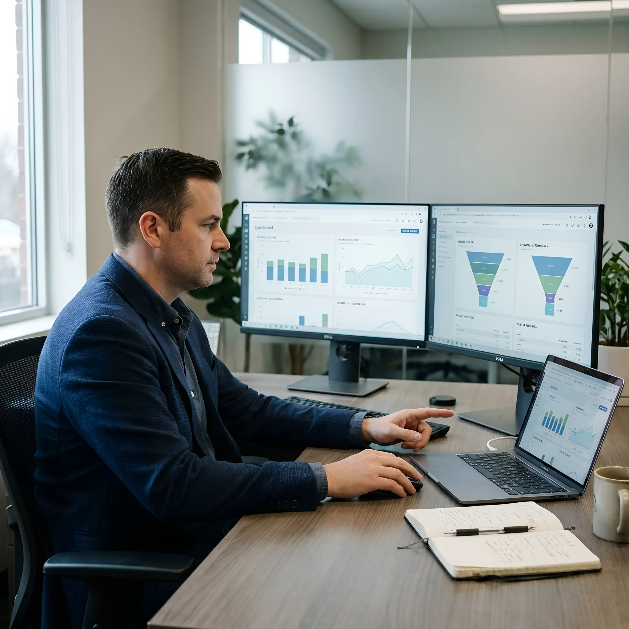 Marketing strategist reviewing law firm growth data and campaign performance
