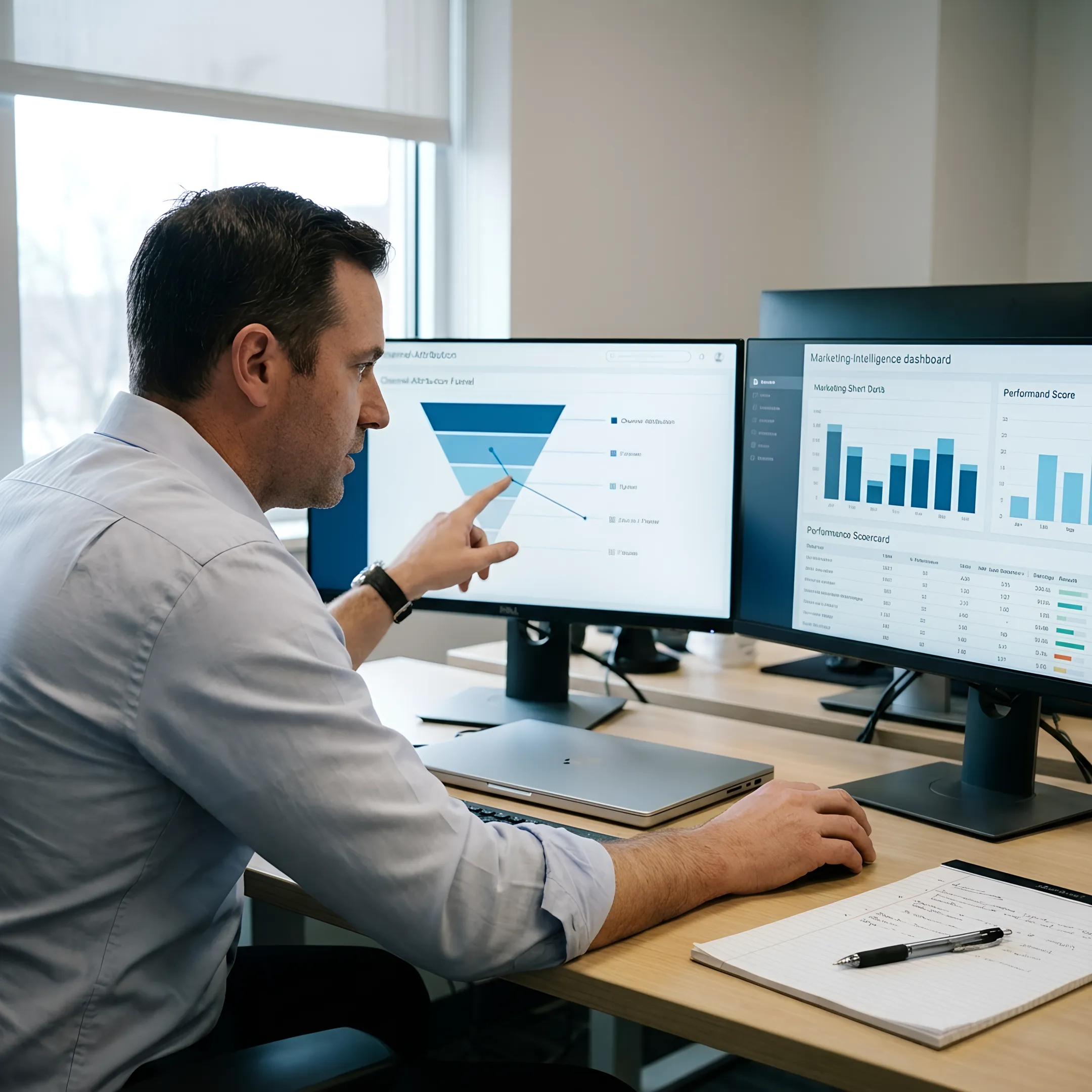 Consultant analyzing law firm marketing attribution and intake performance