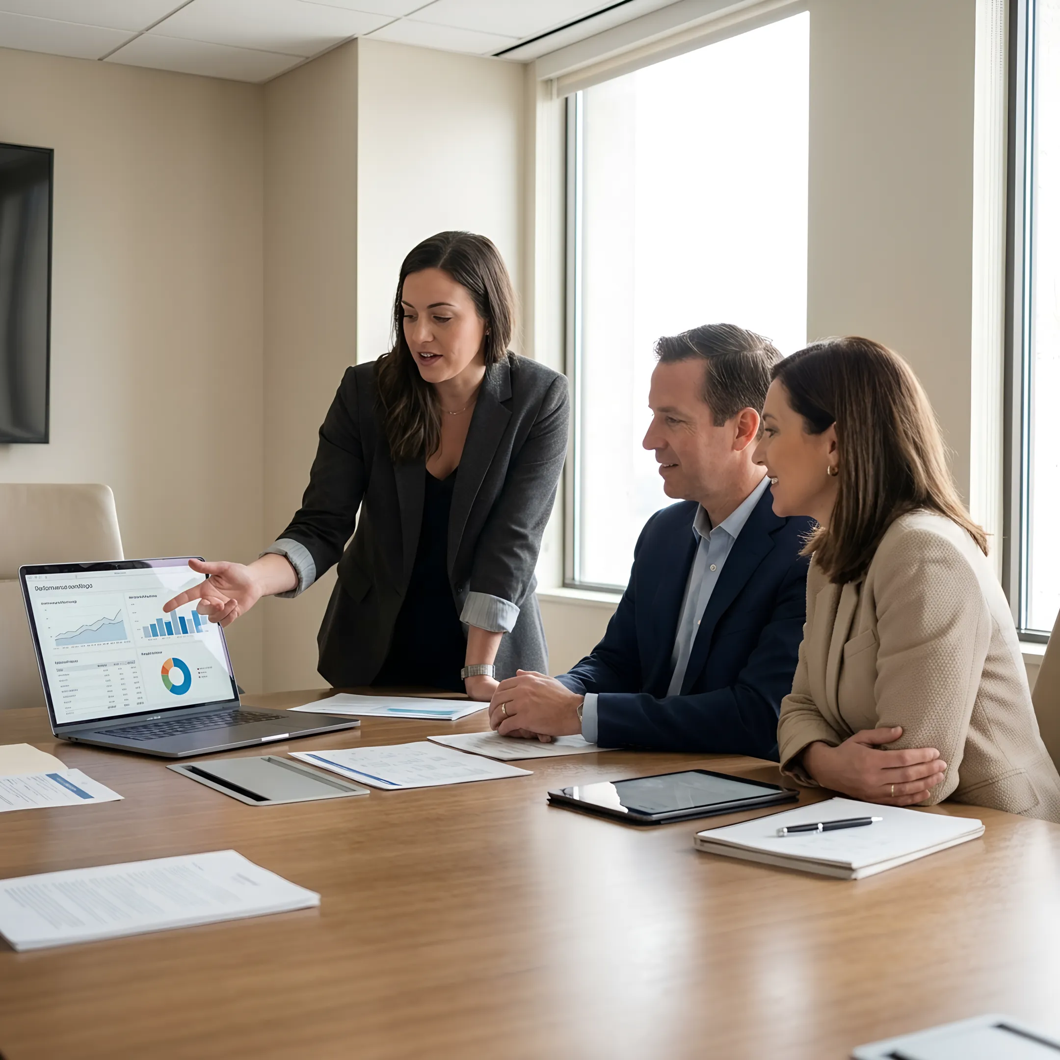 Marketing strategist reviewing a growth plan with law firm leaders