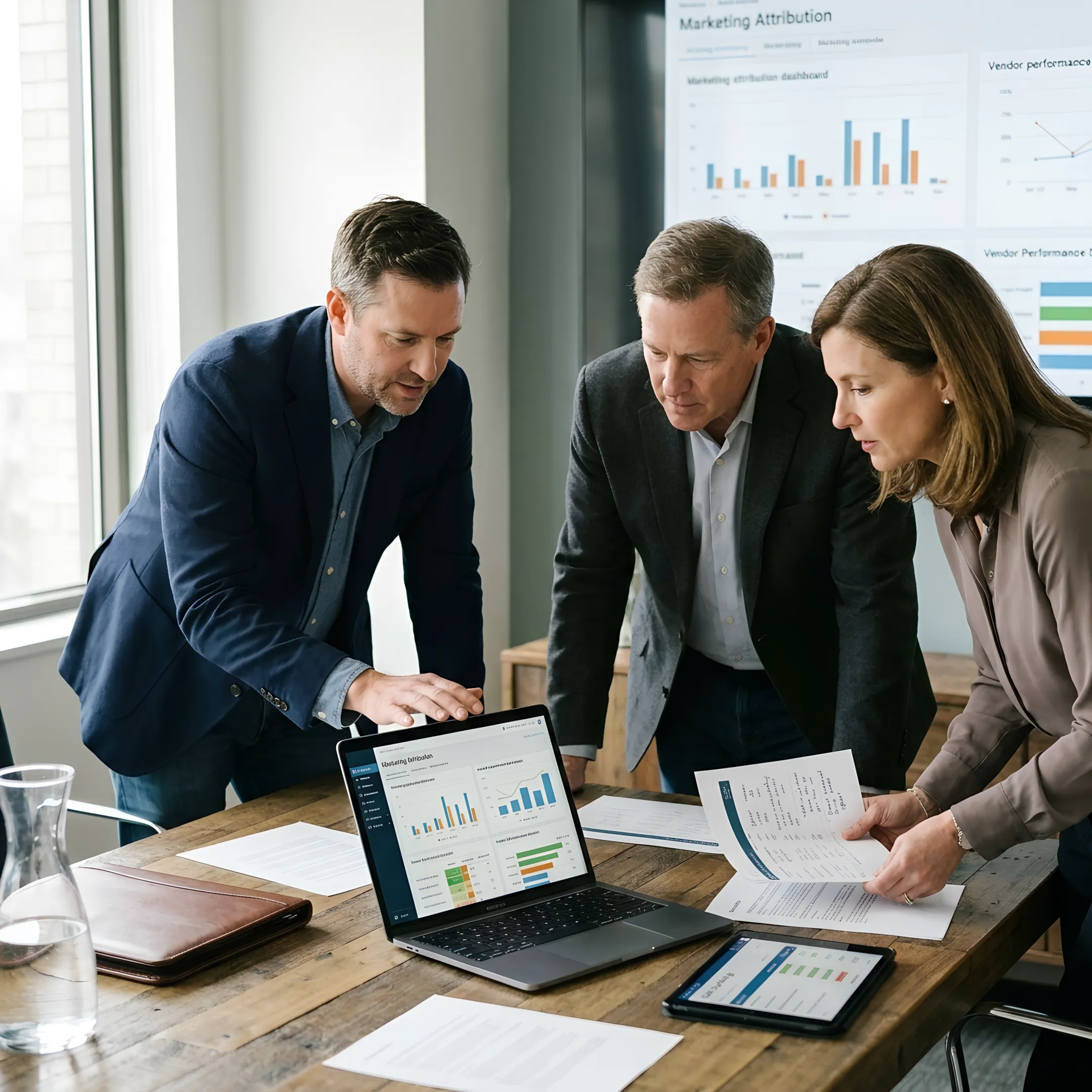 Law firm leaders discussing a marketing growth strategy