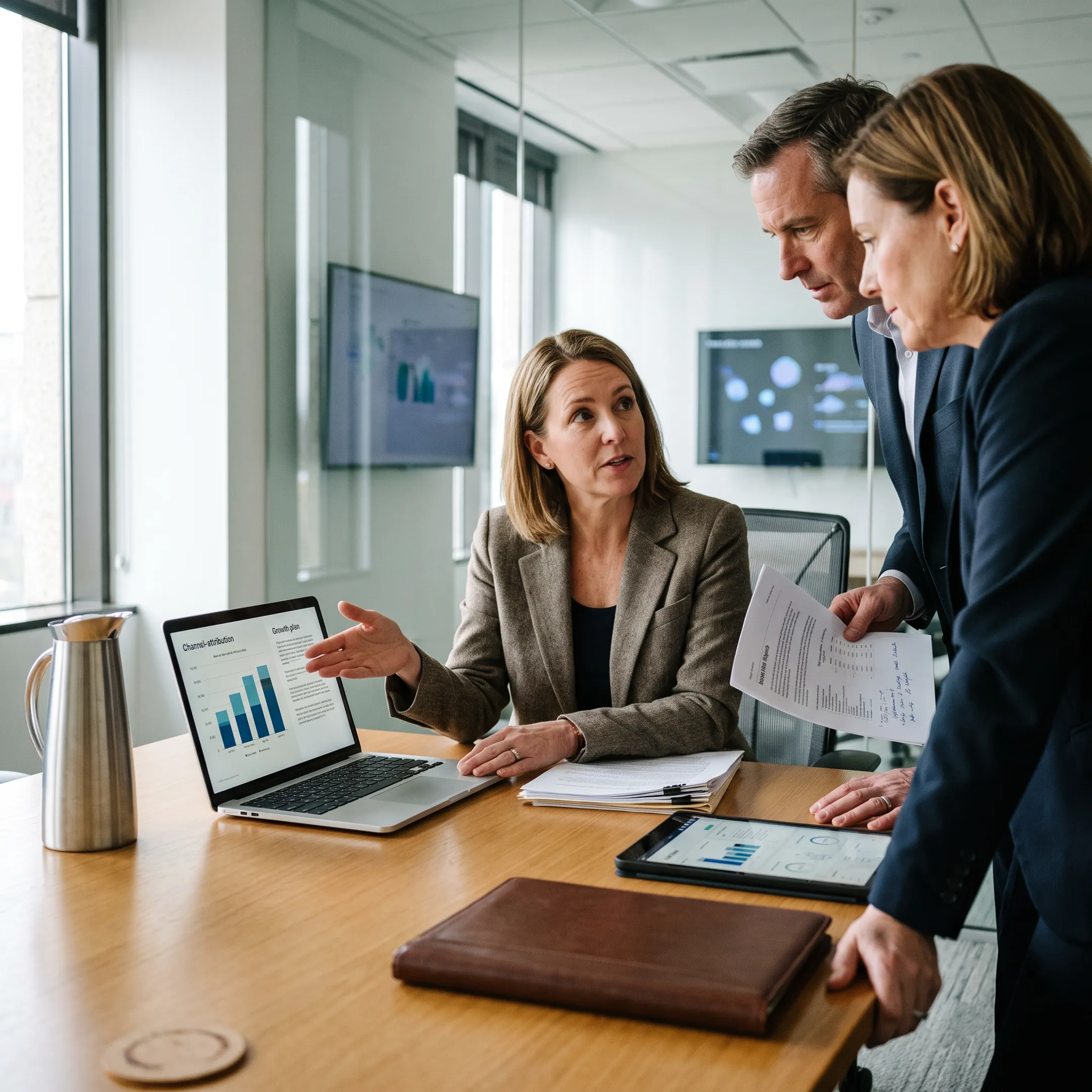 Legal marketing strategist reviewing growth data with law firm partners