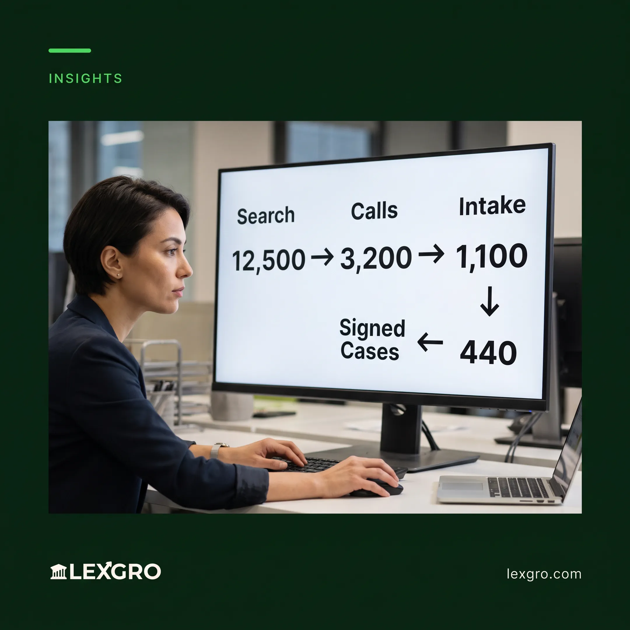 Legal marketing dashboard connecting campaign channels to signed law firm cases