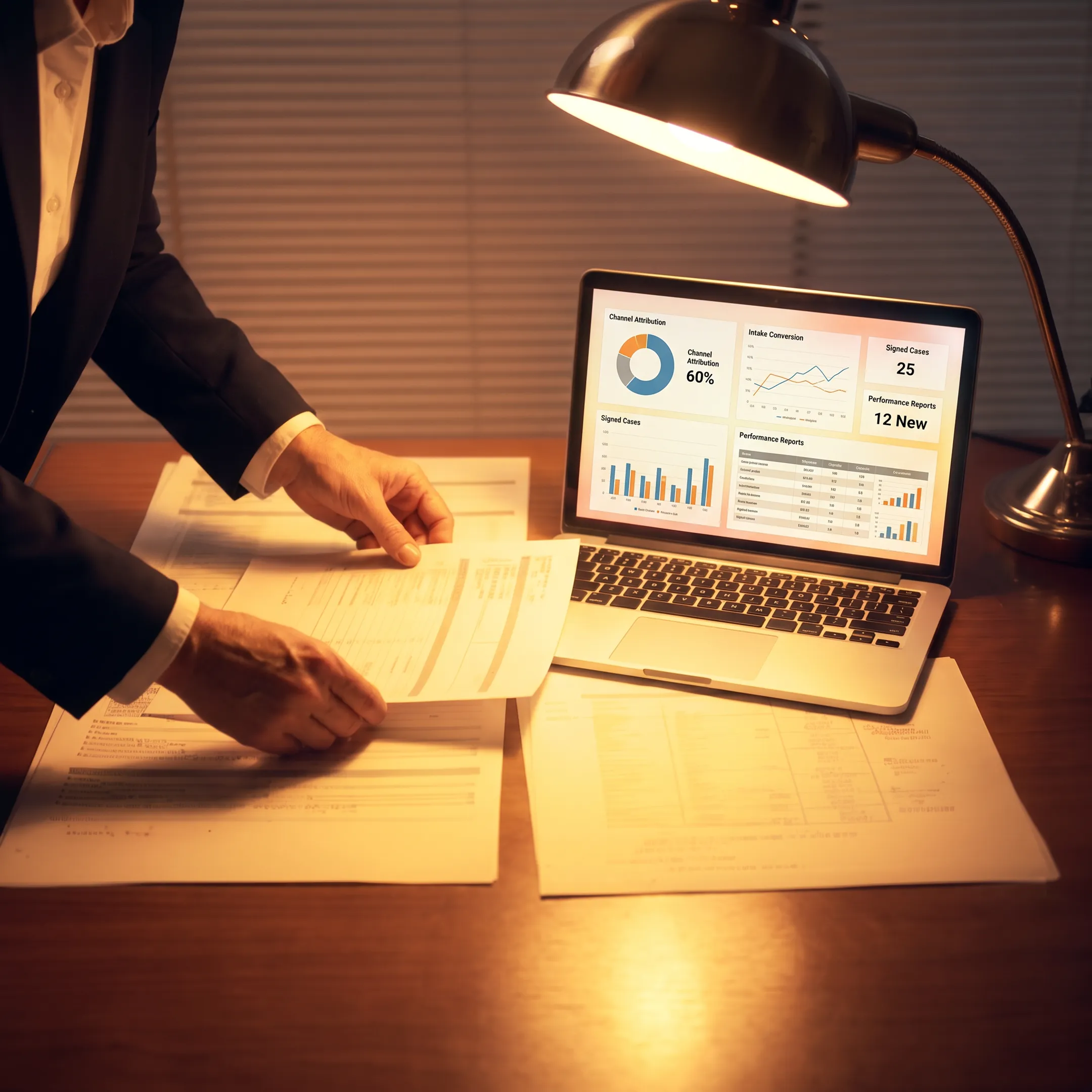 Legal marketing dashboard showing campaign and intake performance