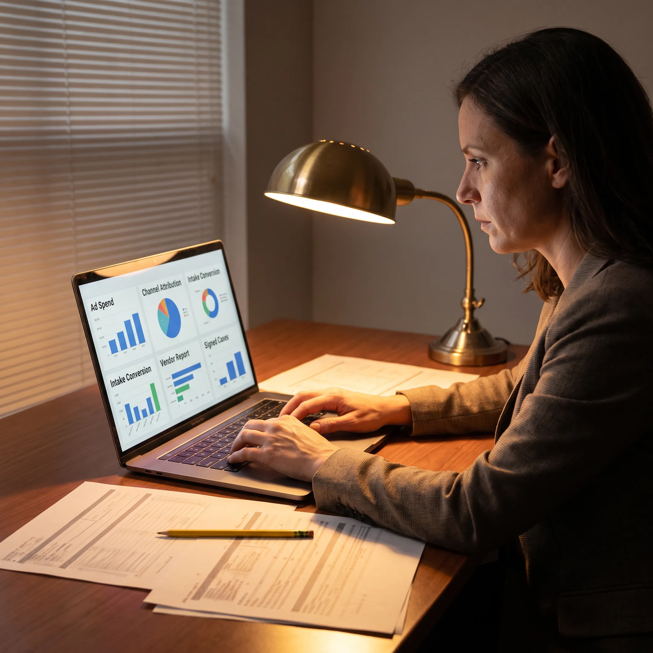 Law firm marketing budget analysis with channel and signed-case data