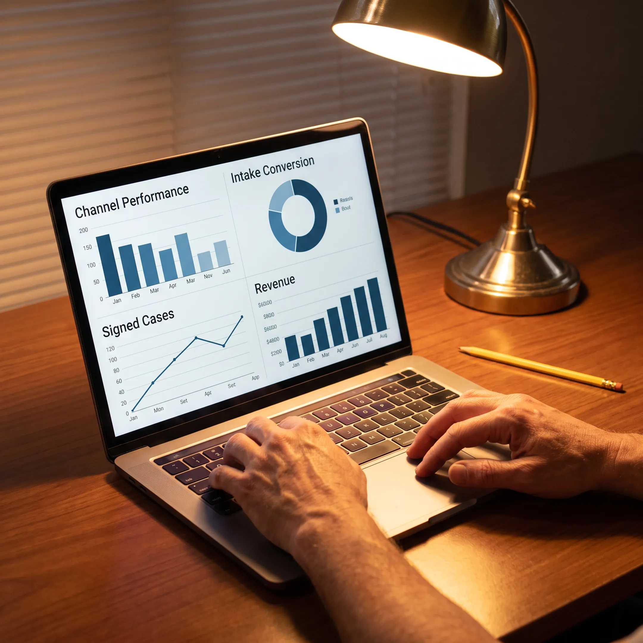 Consultant analyzing law firm marketing attribution data