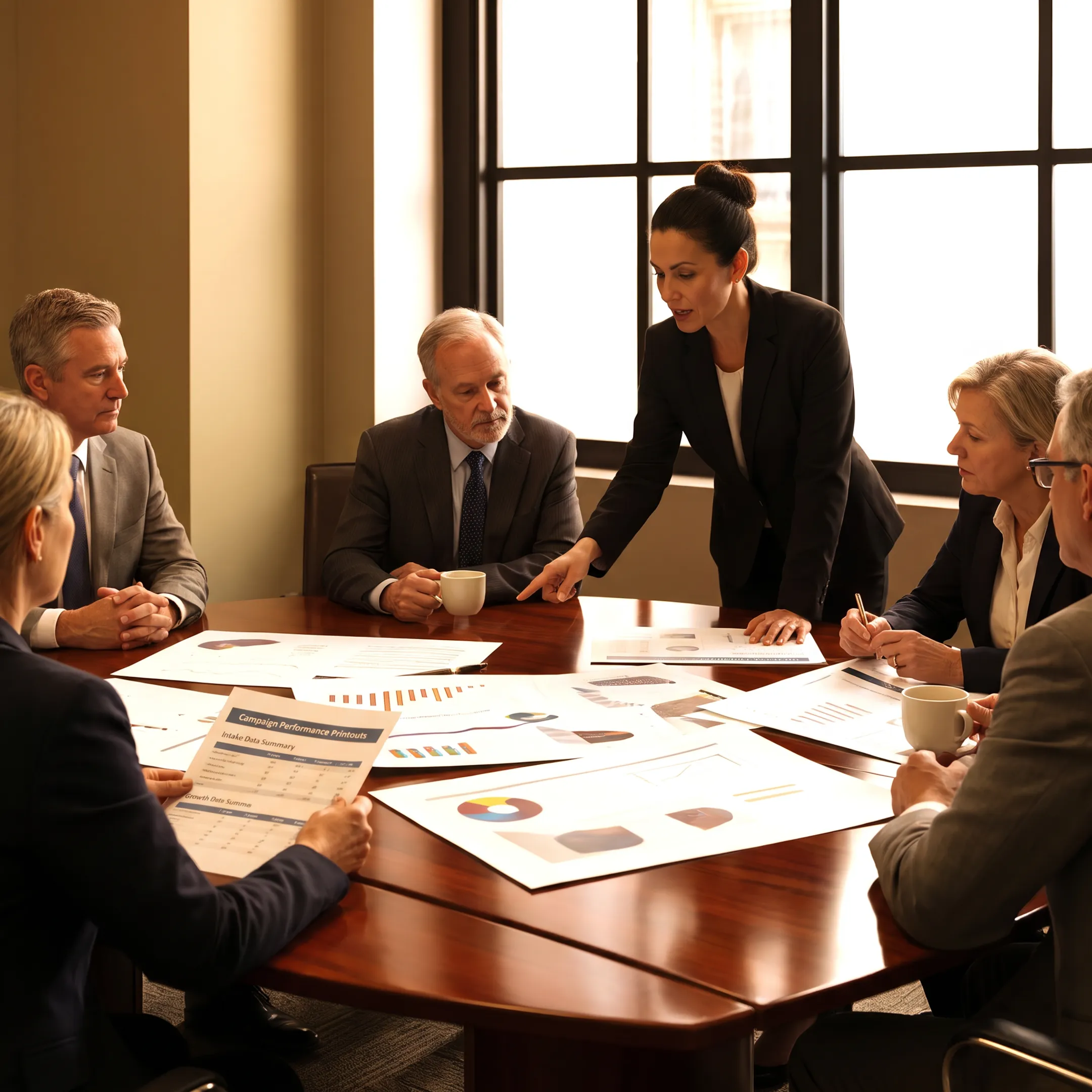 Legal marketing strategist reviewing growth plans with law firm partners