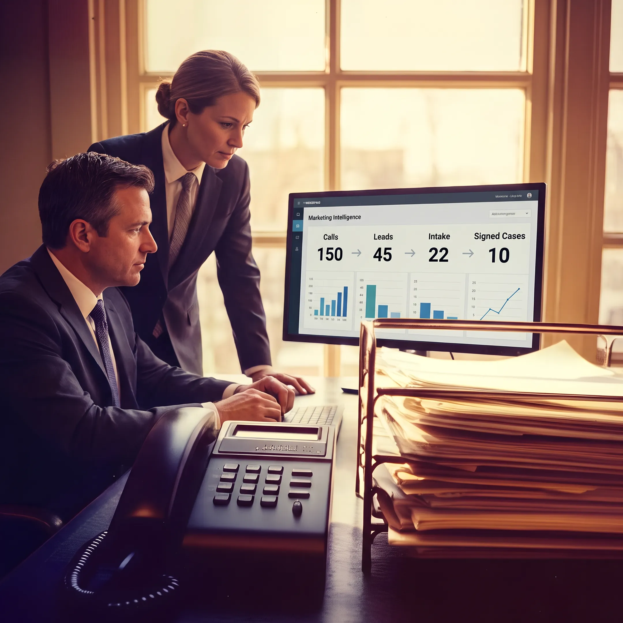 Legal marketing dashboard connecting advertising channels to signed personal injury cases