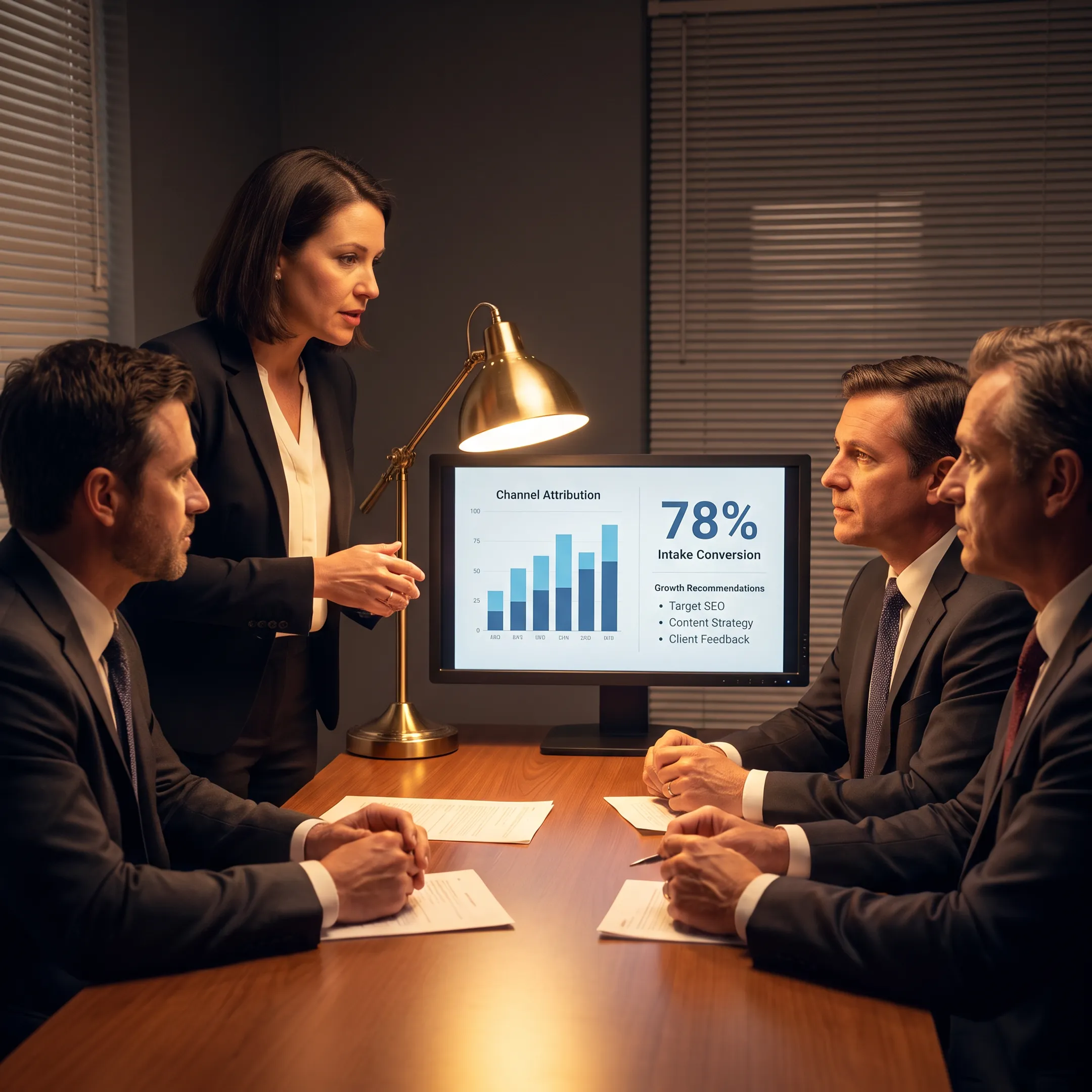Consultant presenting law firm marketing performance insights