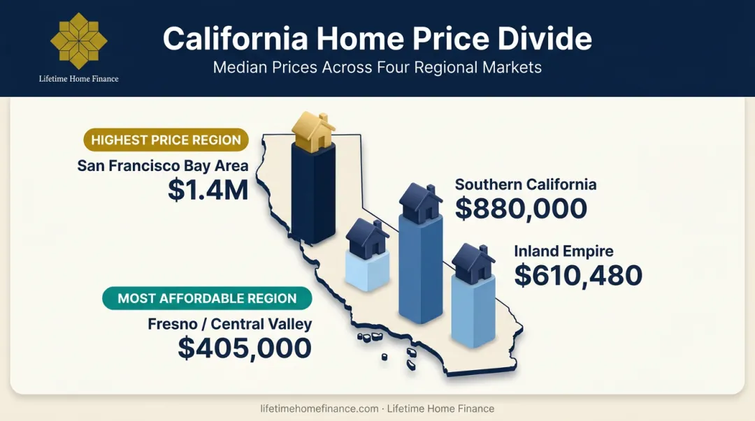 California regional median home price comparison across four major markets