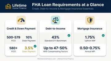 FHA loan requirements breakdown covering credit score DTI and mortgage insurance