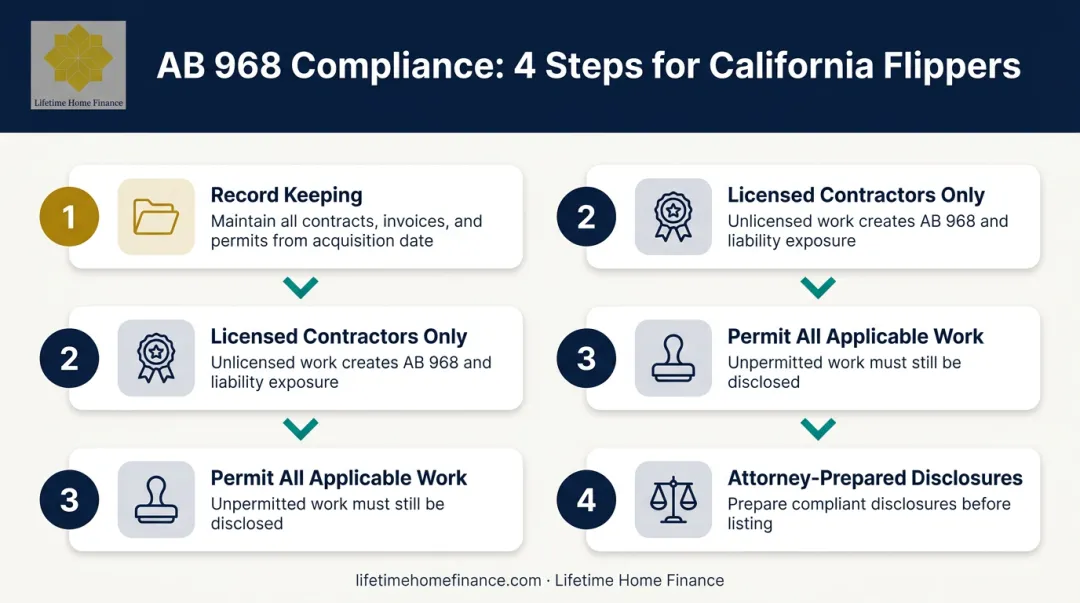 AB 968 California flipper law four-step compliance process flow infographic
