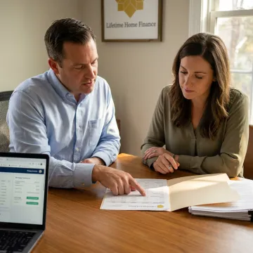 Loan officer reviewing refinance rate options