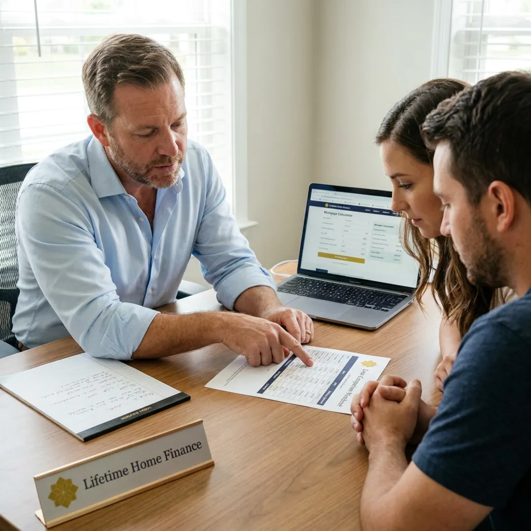 Loan officer reviewing mortgage rates with a buyer