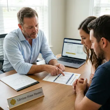 Loan officer reviewing mortgage rates with a buyer
