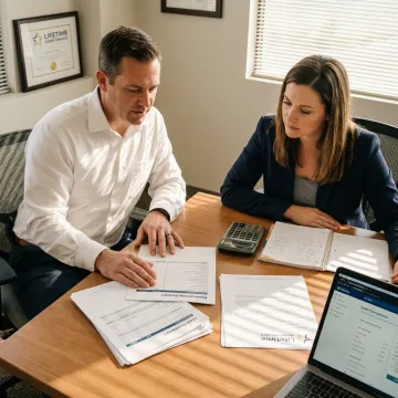 Loan officer reviewing investment property financing documents