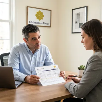 Loan officer reviewing mortgage options with a client