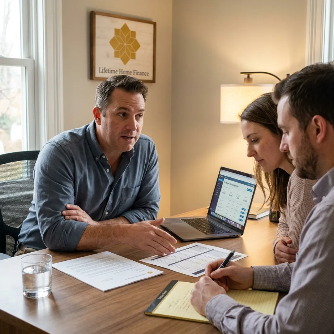 Loan officer reviewing first-time homebuyer paperwork