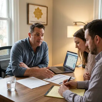 Loan officer reviewing first-time homebuyer paperwork