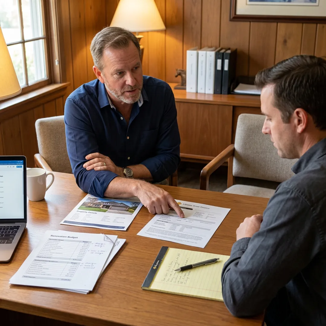 Loan officer reviewing fix and flip financing documents