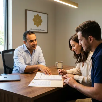Loan officer reviewing mortgage options with buyers