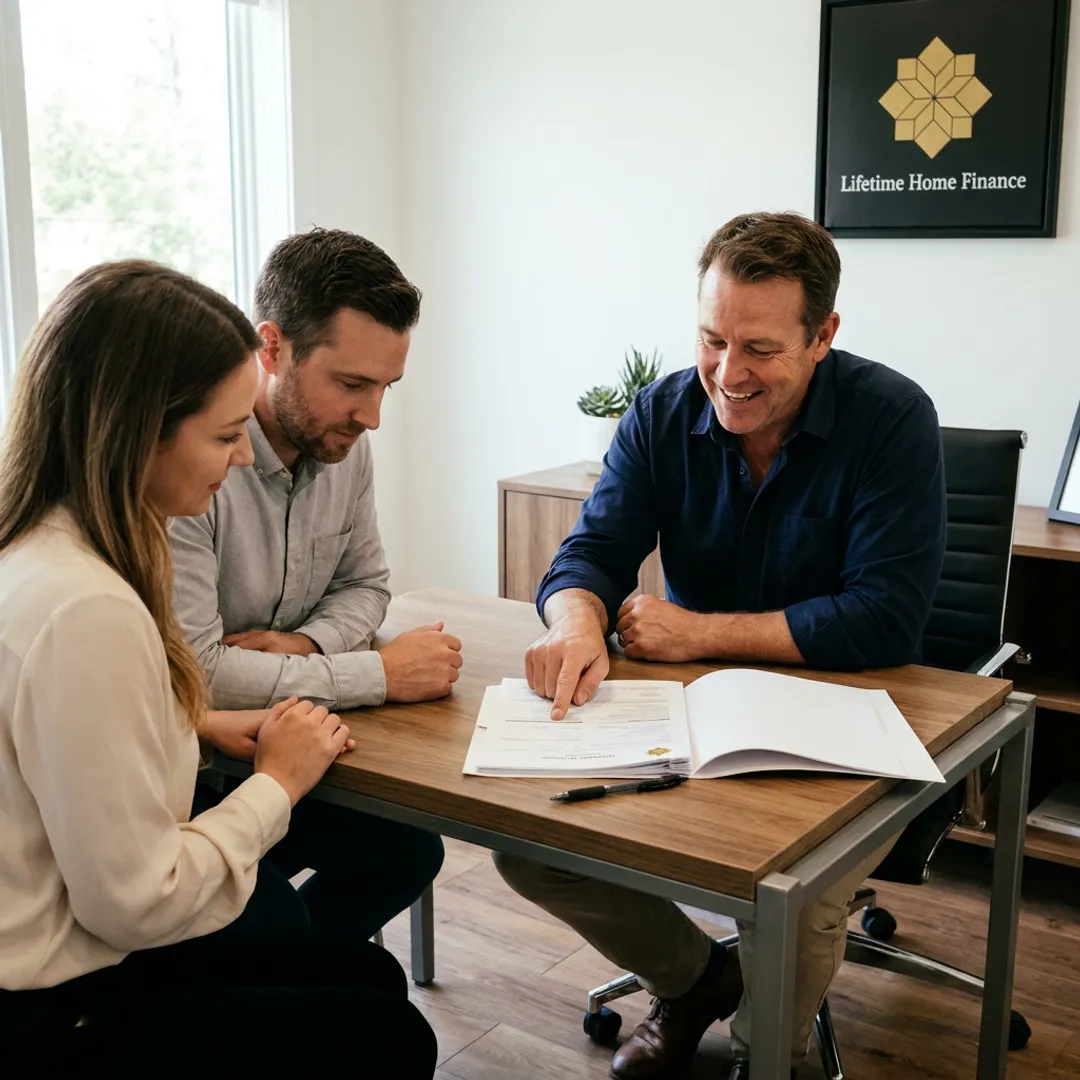Los Angeles home buyers reviewing mortgage documents