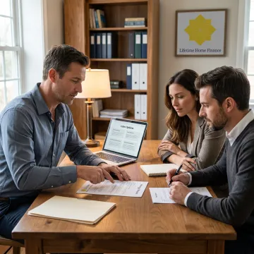 Loan officer reviewing mortgage documents with homebuyers