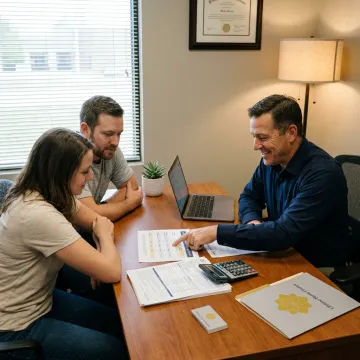 Loan officer reviewing mortgage rates with home buyer