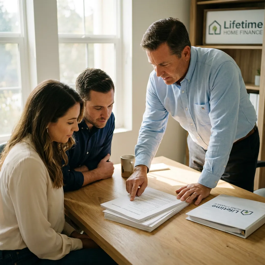 First-time buyers discussing an FHA loan with a mortgage advisor